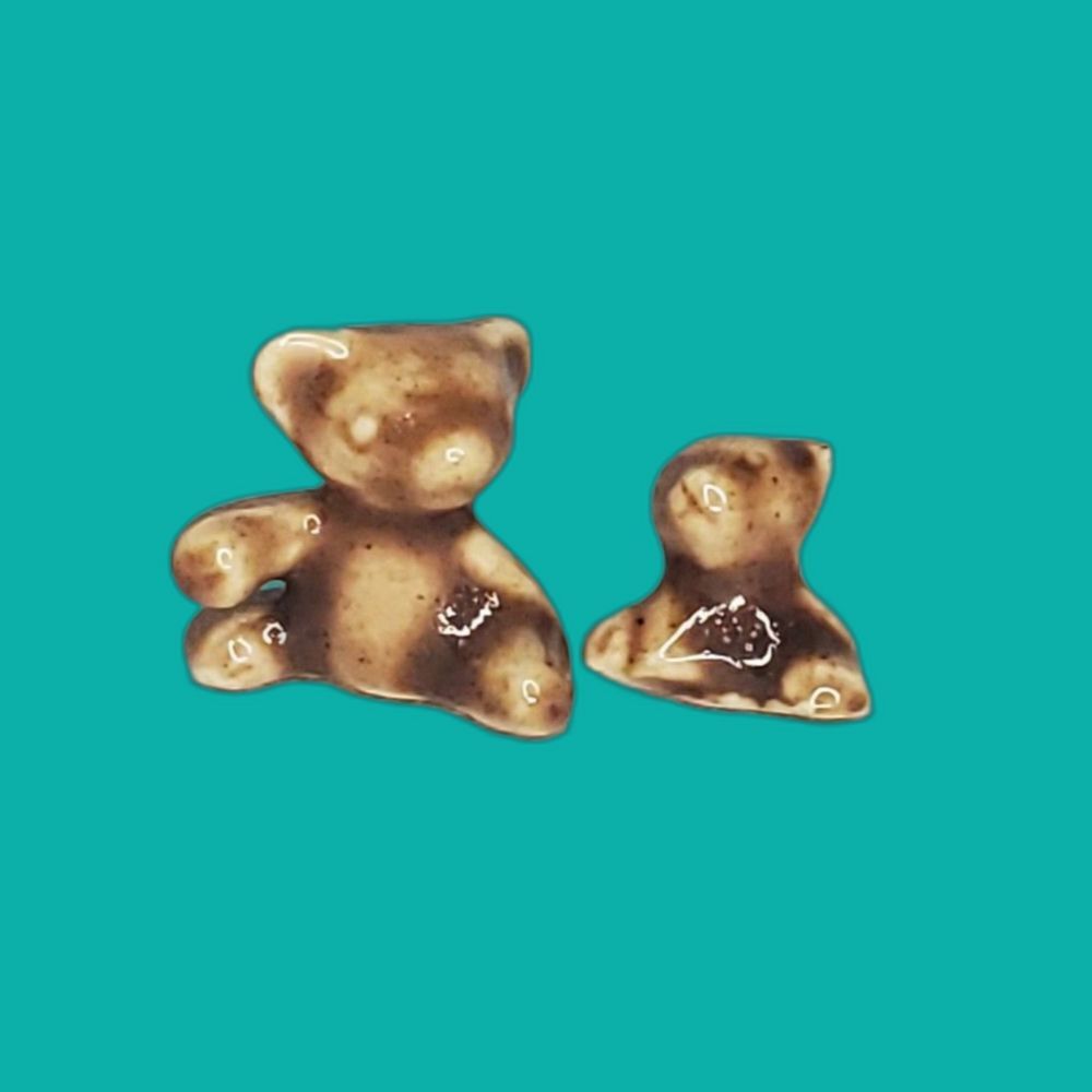 Micro Pair of Baby Brown Bear Miniature Vintage Figurines Ultra Super Teeny Tiny